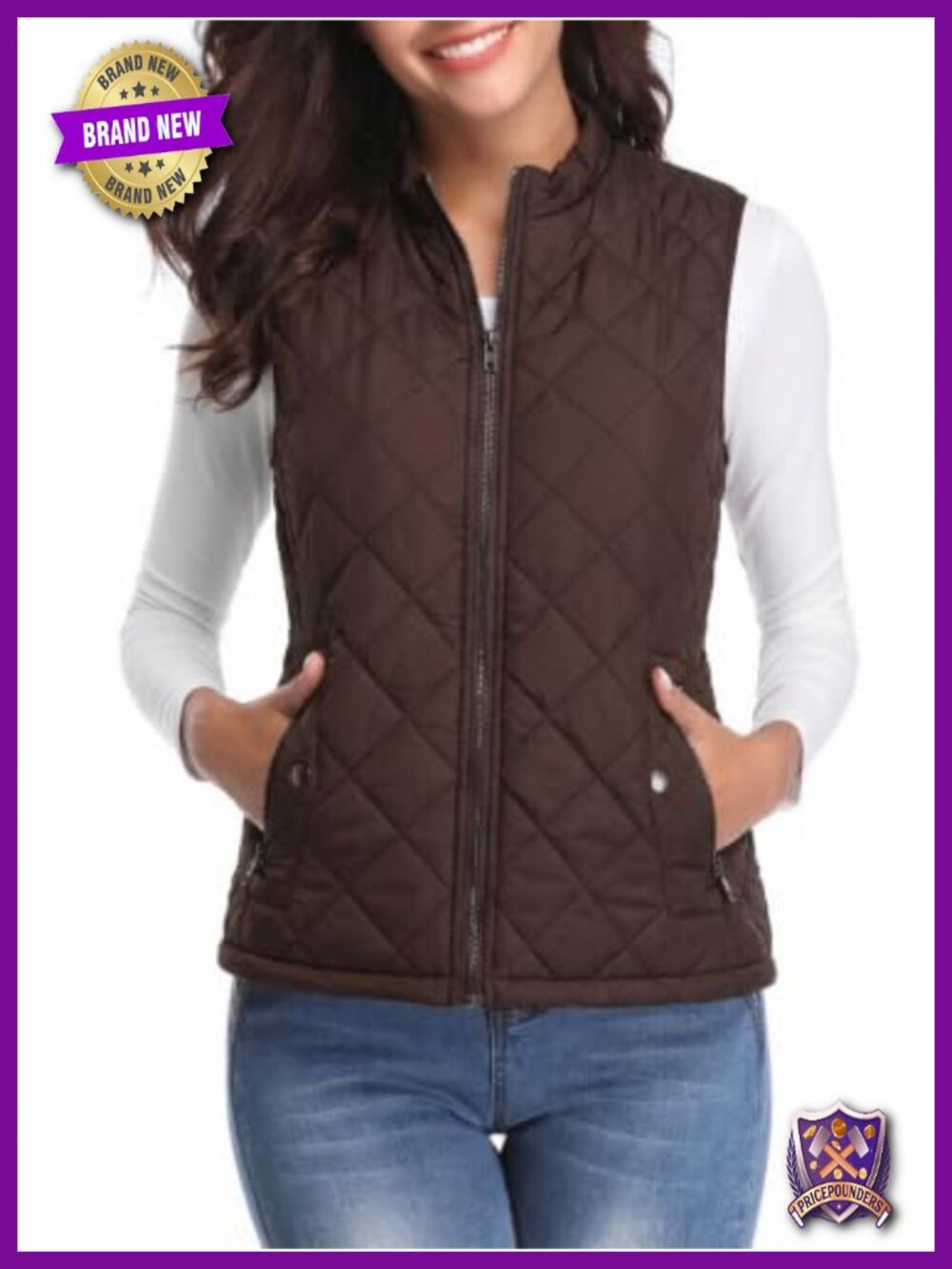 Quilted Puffer Vest Lightweight Zip Up Stand Collar Gilet for Women